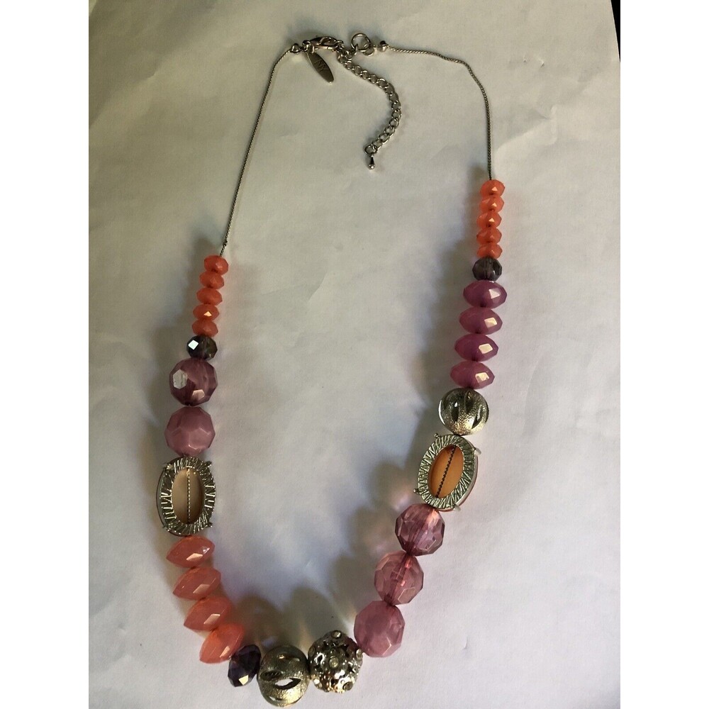 NY & Co Purple And Peach Strand Beaded Necklace Faceted Lucite Beads On Chain - Picture 1 of 7